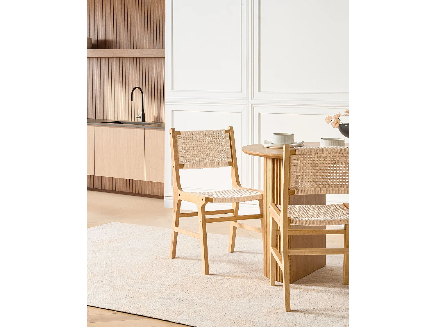 Esszimmerstuhl 2er Set OZELLA Holz Braun / Beige