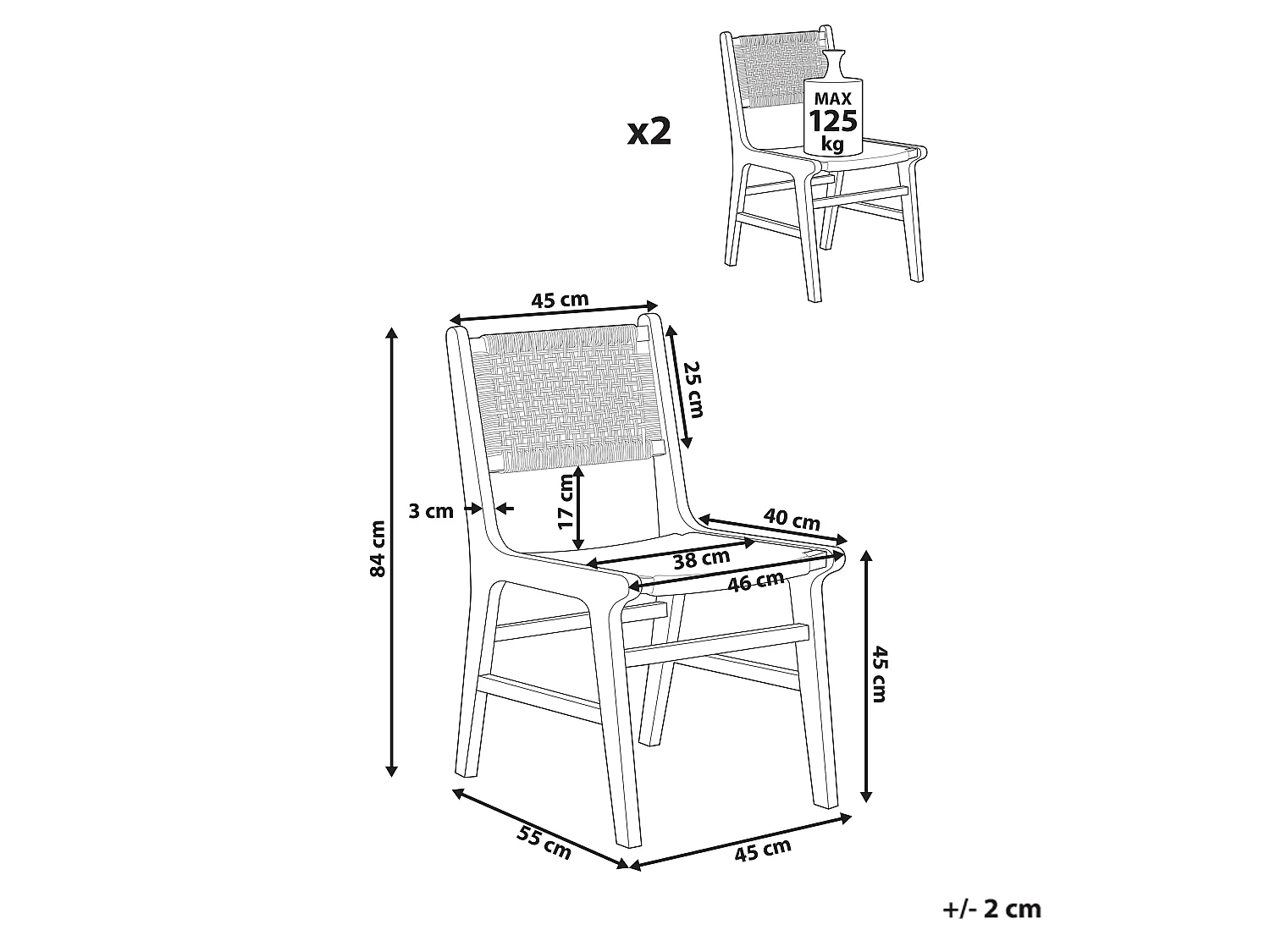 Set di 2 sedie da pranzo OZELLA Legno Marrone/ Beige