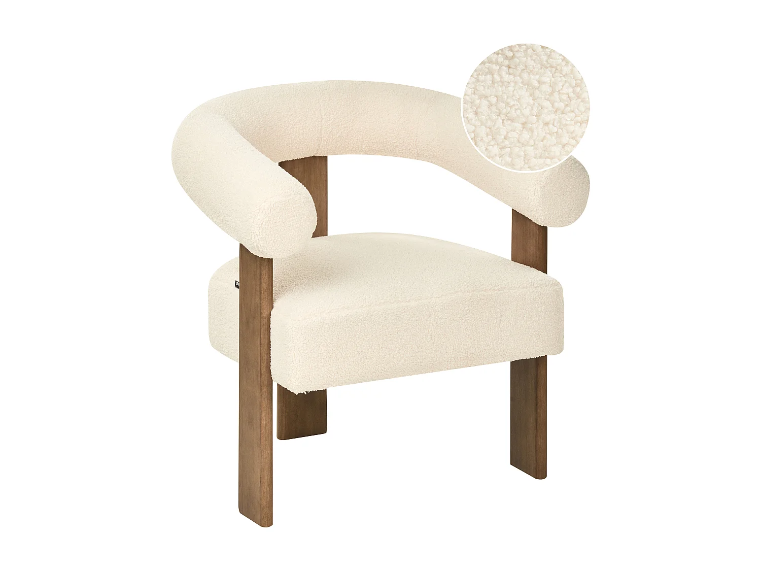 Fauteuil ILBRO Bouclé Blanc cassé/marron foncé