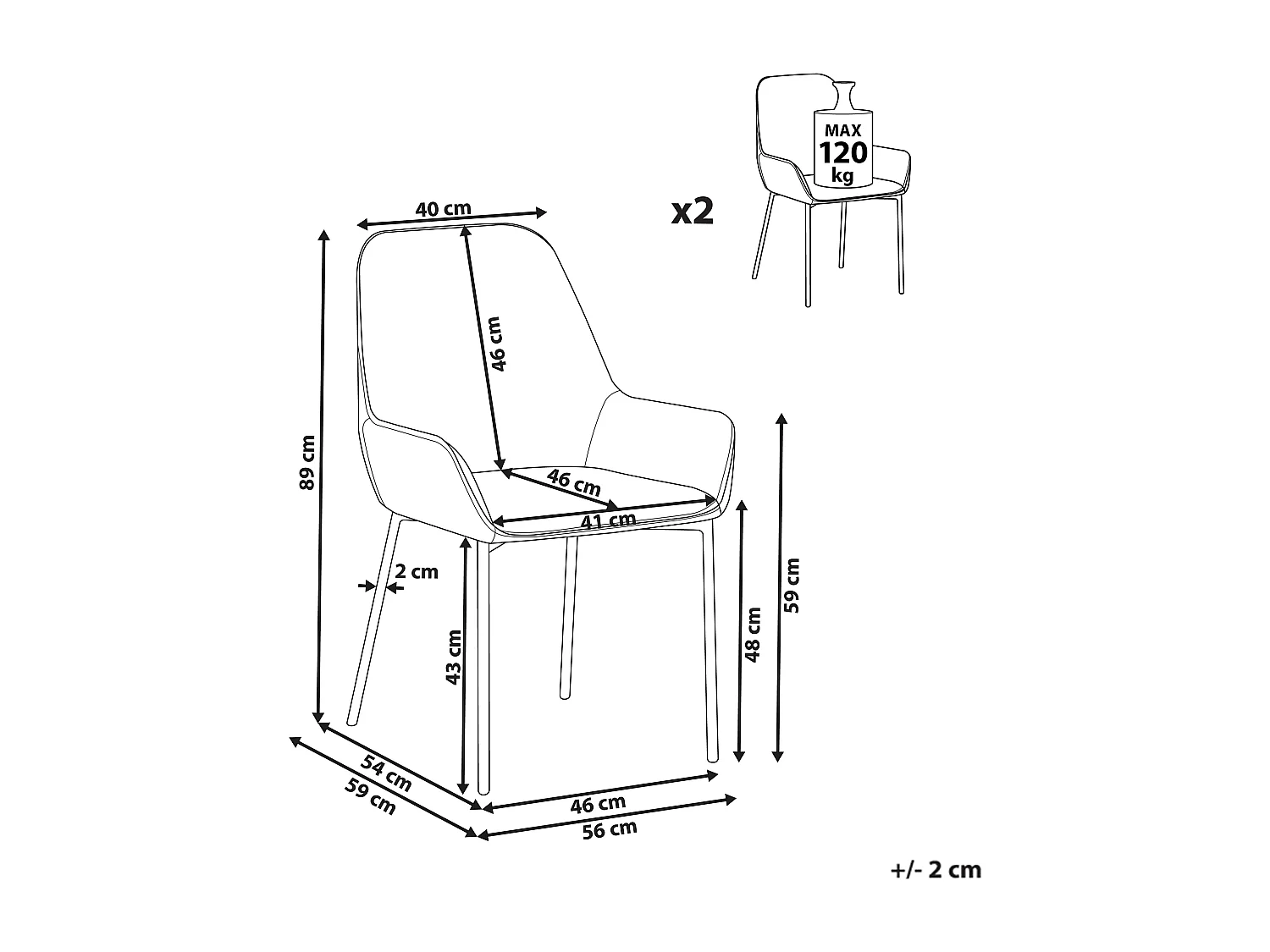 Esszimmerstuhl 2er Set LOVERNA Cord Cremeweiss