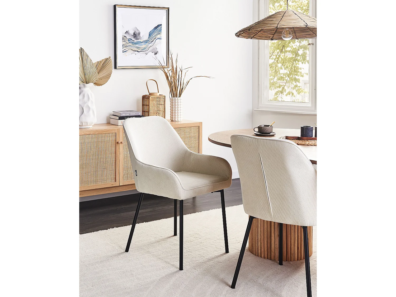 Lot de 2 chaises de salle à manger LOVERNA Velours côtelé Blanc cassé