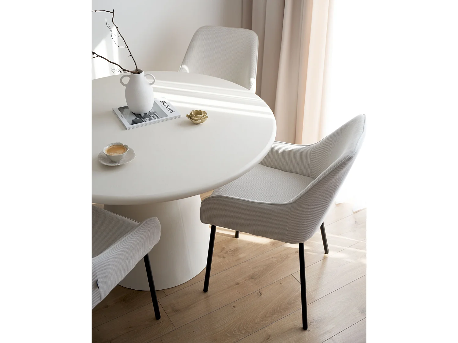 Lot de 2 chaises de salle à manger LOVERNA Velours côtelé Blanc cassé