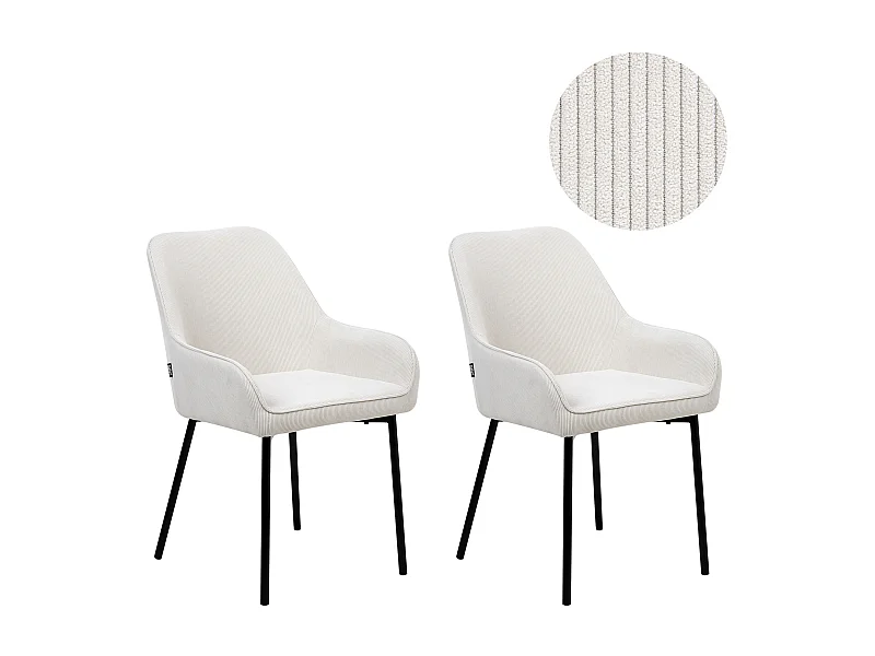 Lot de 2 chaises de salle à manger LOVERNA Velours côtelé Blanc cassé
