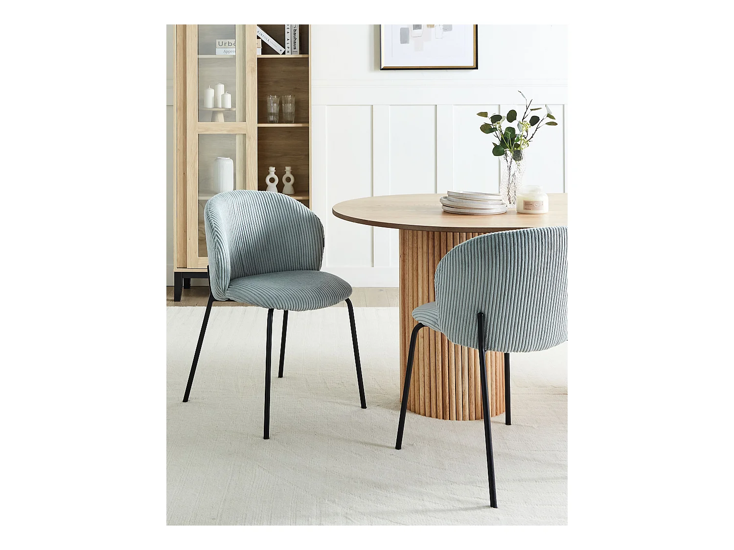 Esszimmerstuhl 2er Set MILES Cord Hellblau