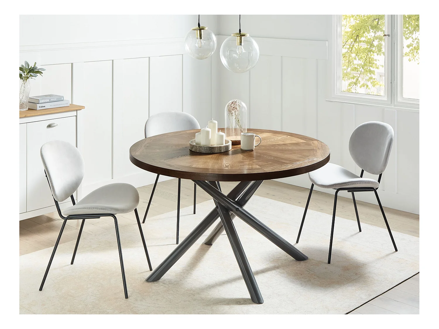 Esstisch Rund MDF Platte dunkler Holzfarbton Metallbeine grau ⌀ 120 cm Lorenzo