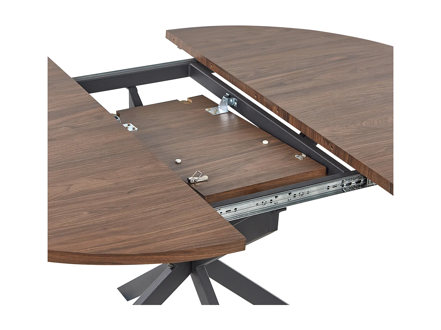 Ausziehbarer Esstisch MDF dunkler Holzfarbton mit schwarzen Metallbeinen Friona