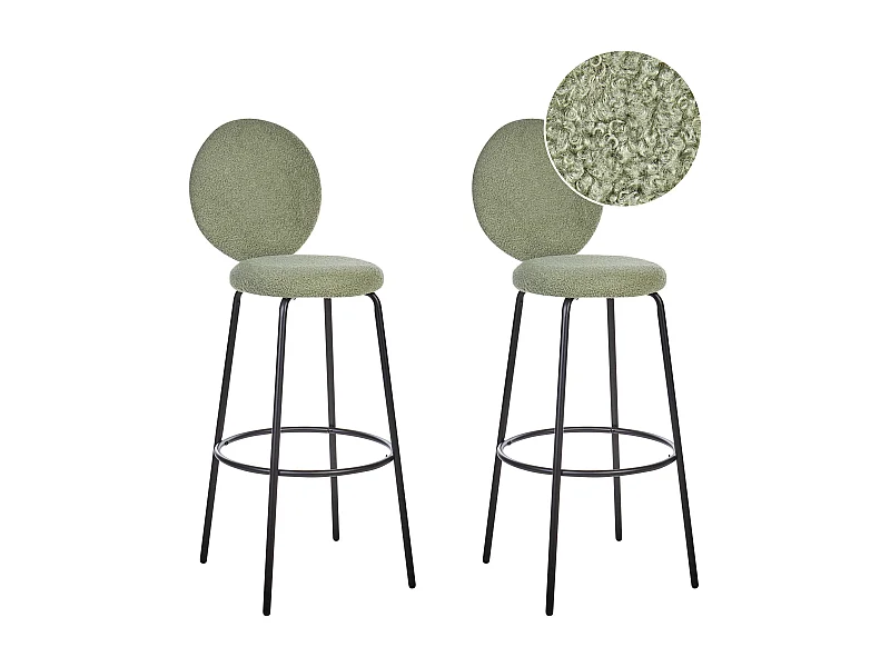 Lot de 2 chaises de bar EMERY Bouclé Vert clair