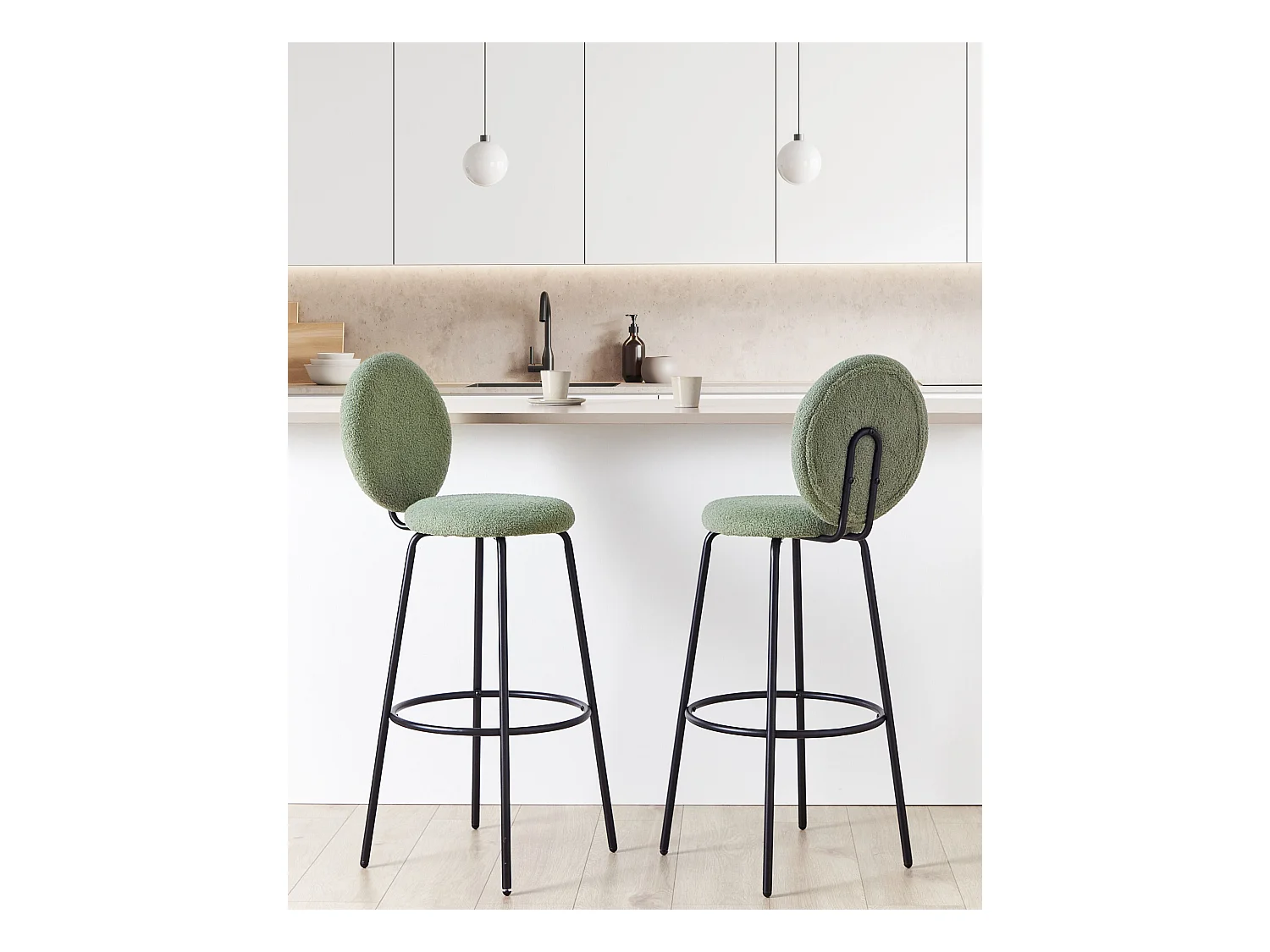 Zestaw 2 krzeseł barowych EMERY Boucle Jasnozielony