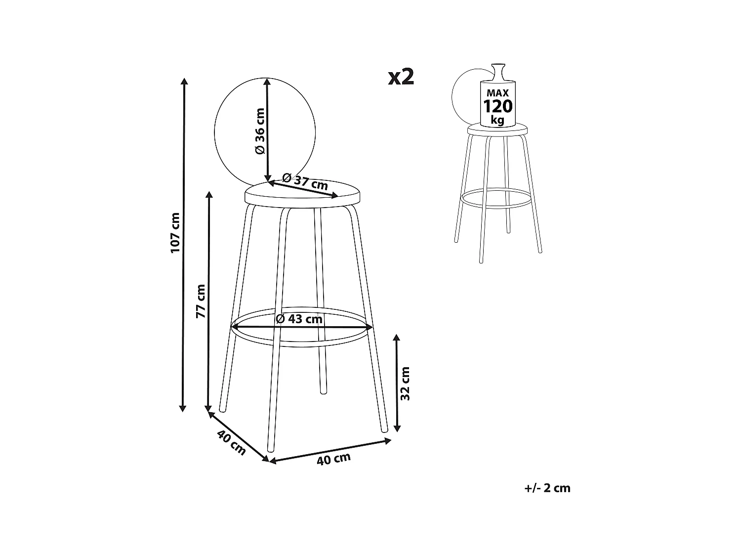 Zestaw 2 krzeseł barowych EMERY Boucle Jasnozielony