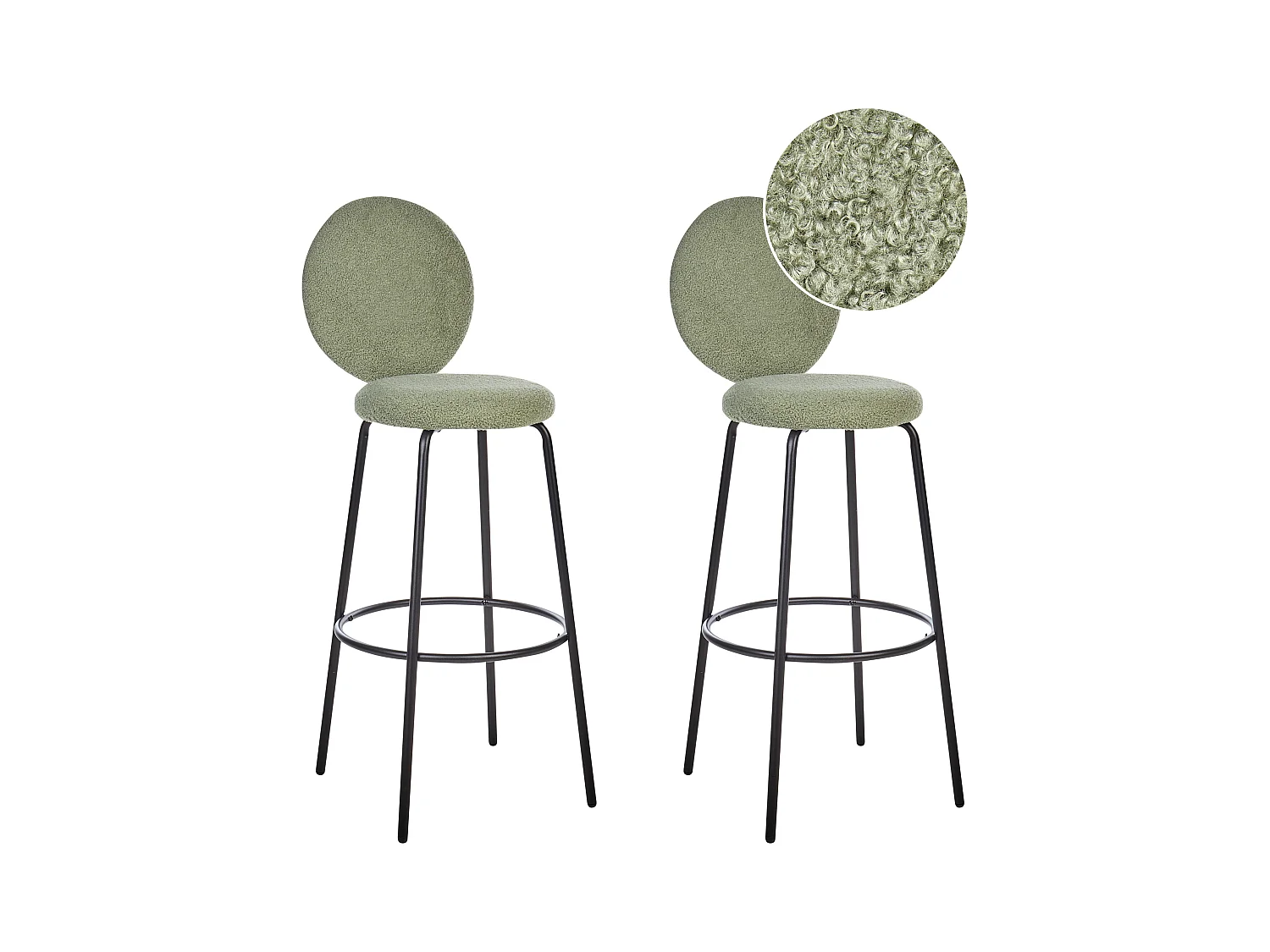 Lot de 2 chaises de bar EMERY Bouclé Vert clair