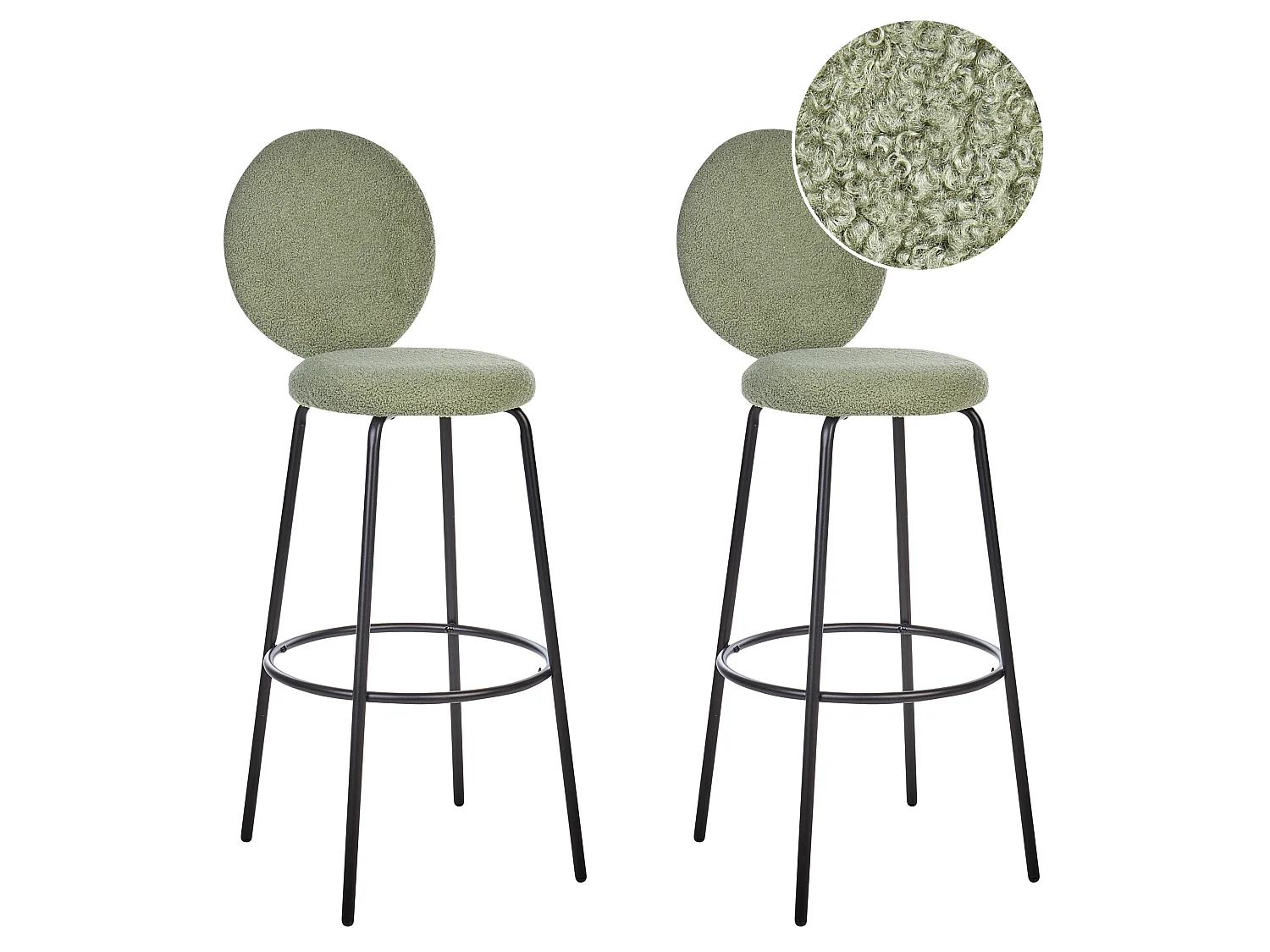 Lot de 2 chaises de bar EMERY Bouclé Vert clair