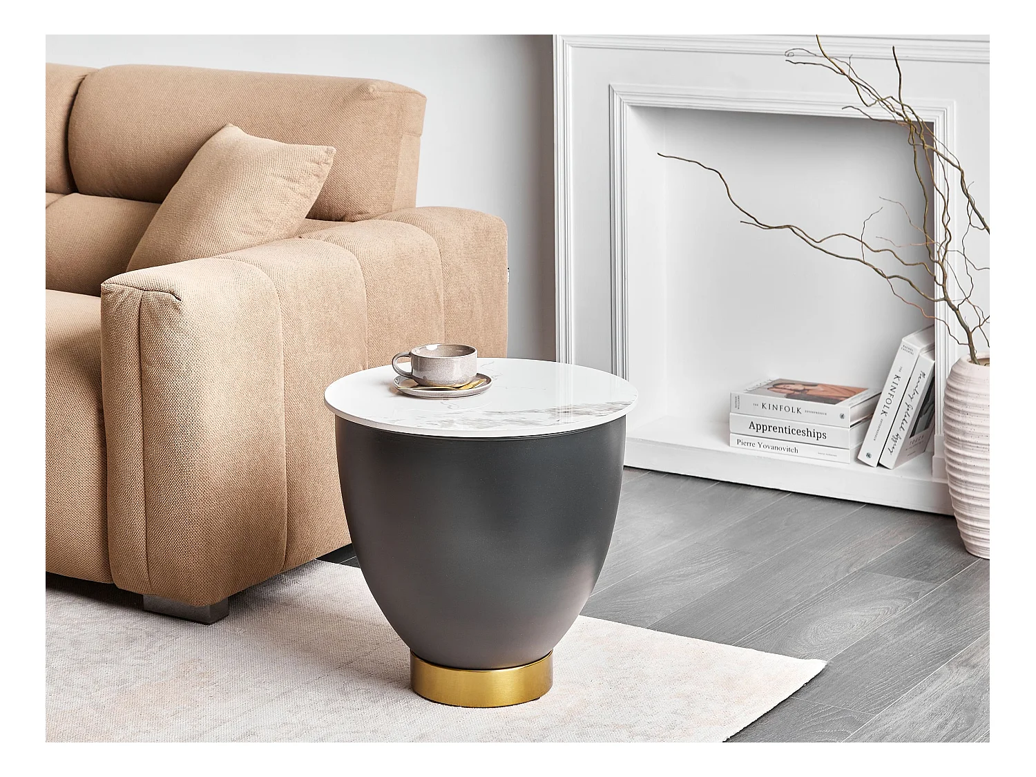 Bijzettafel NADINE Keramiek Zwart met opbergruimte