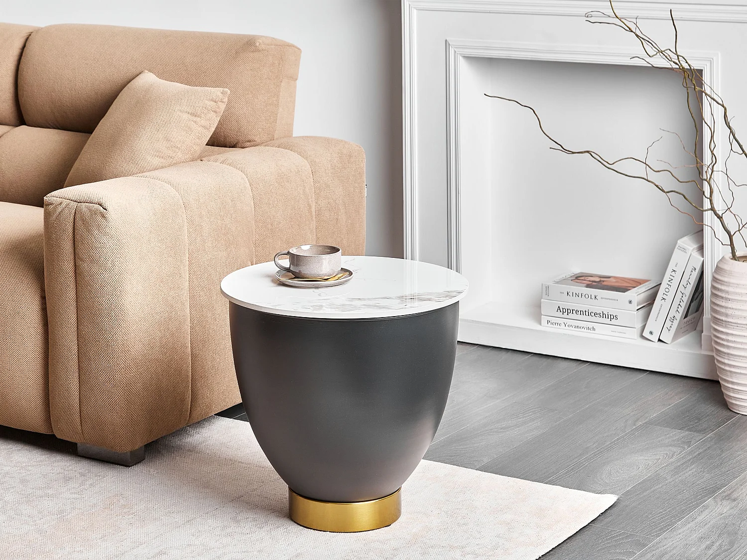 Table d'appoint NADINE Céramique Noir avec rangement