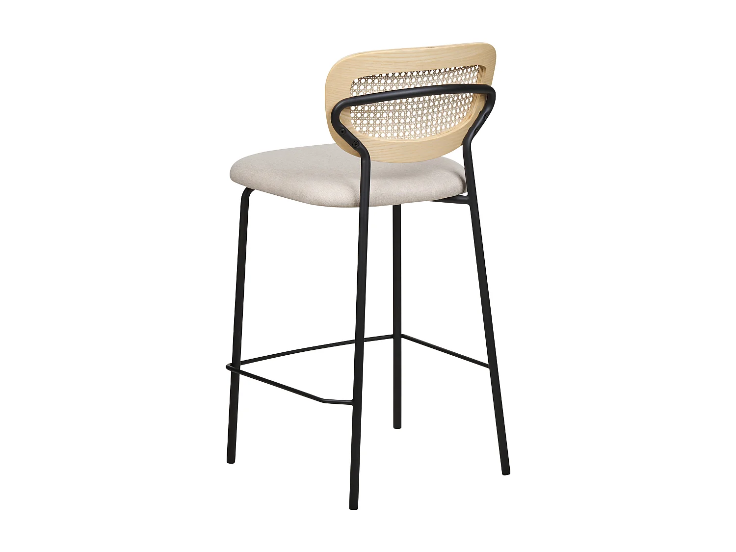 2er Set Moderne Barstühle Wiener Geflecht Rattan Rückenlehne Hocker Polyester Sitz ohne Armlehne Schwarze Beine Hellbeige Mayetta
