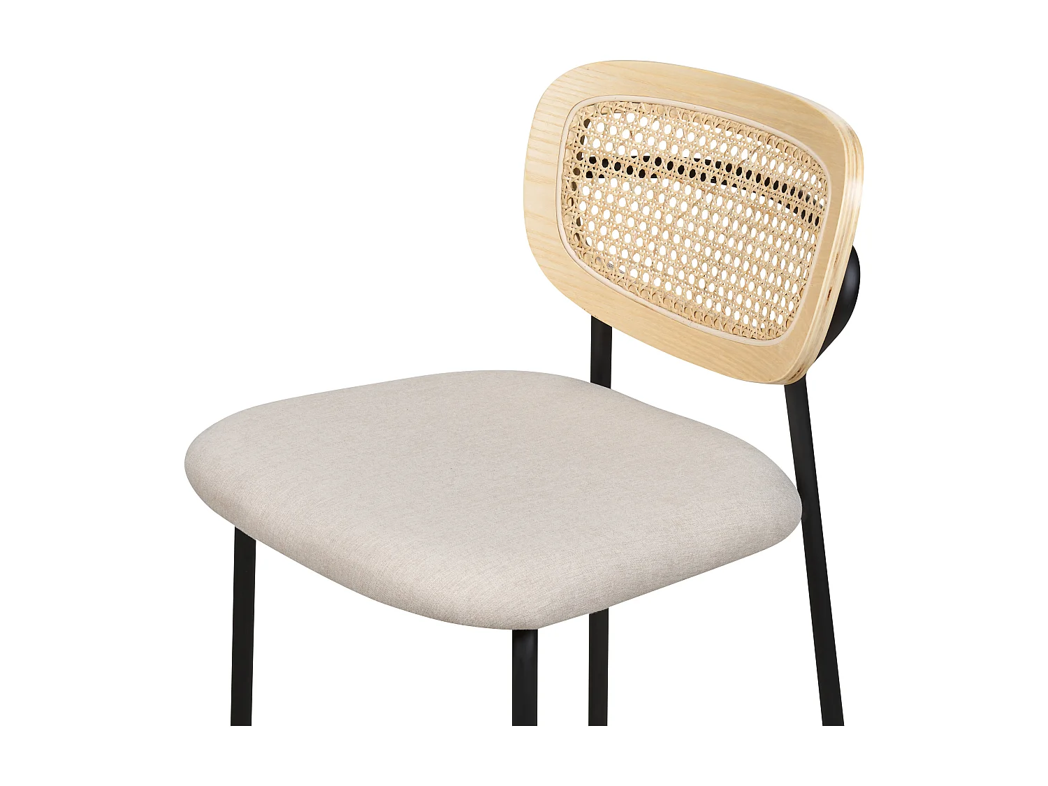 2er Set Moderne Barstühle Wiener Geflecht Rattan Rückenlehne Hocker Polyester Sitz ohne Armlehne Schwarze Beine Hellbeige Mayetta
