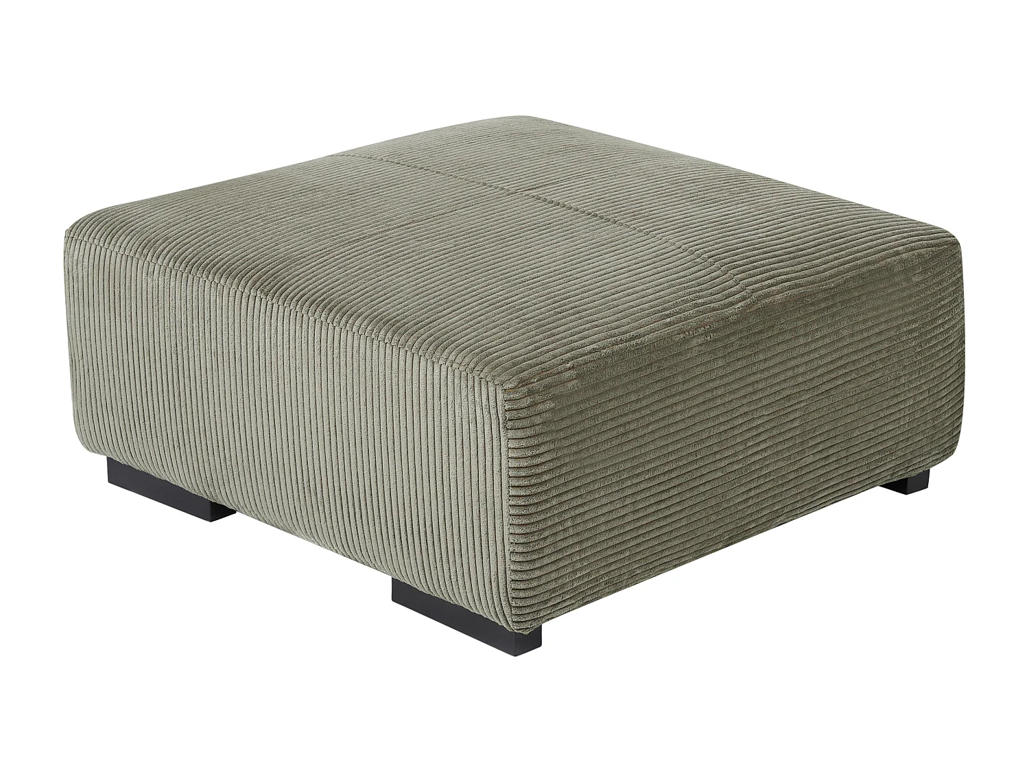 Ottomane Stoffbezug Cord grün mit schwarzen Holzbeinen quadratisch 80x80 Lungo