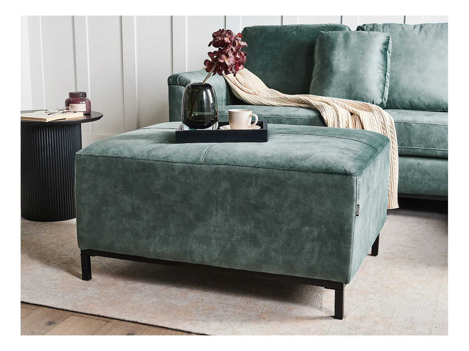 Ottoman OSLO Velours Bleu paon