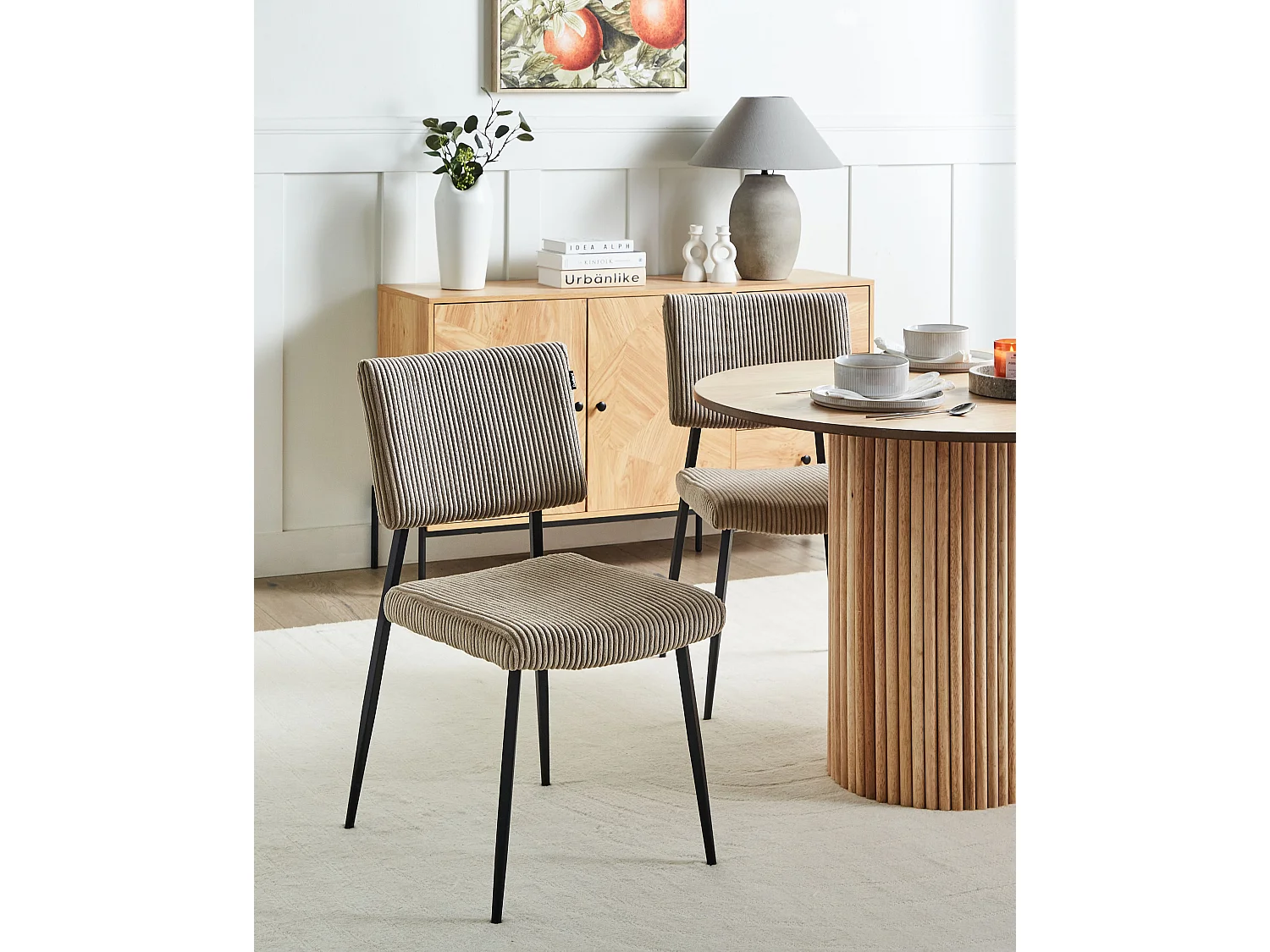 Lot de 2 chaises de salle à manger STURGIS Velours côtelé Taupe