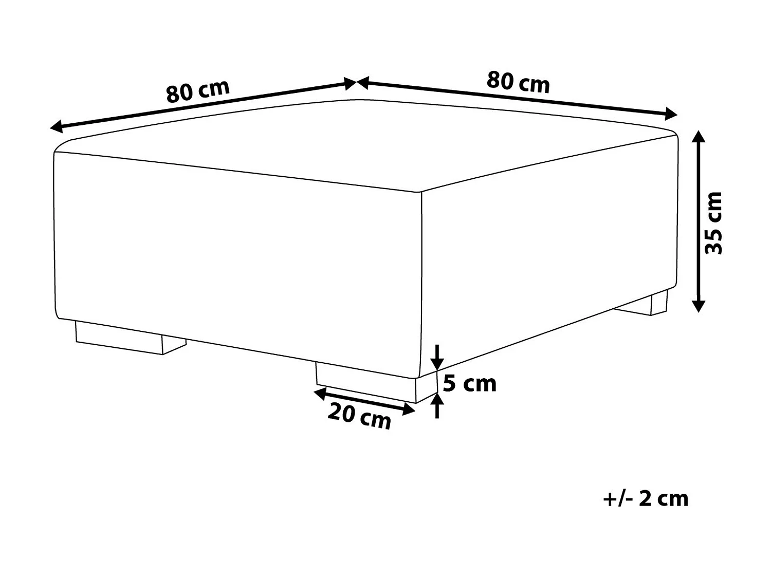 Ottomane Stoffbezug Bouclé weiß mit schwarzen Holzbeinen quadratisch 80x80 Lungo