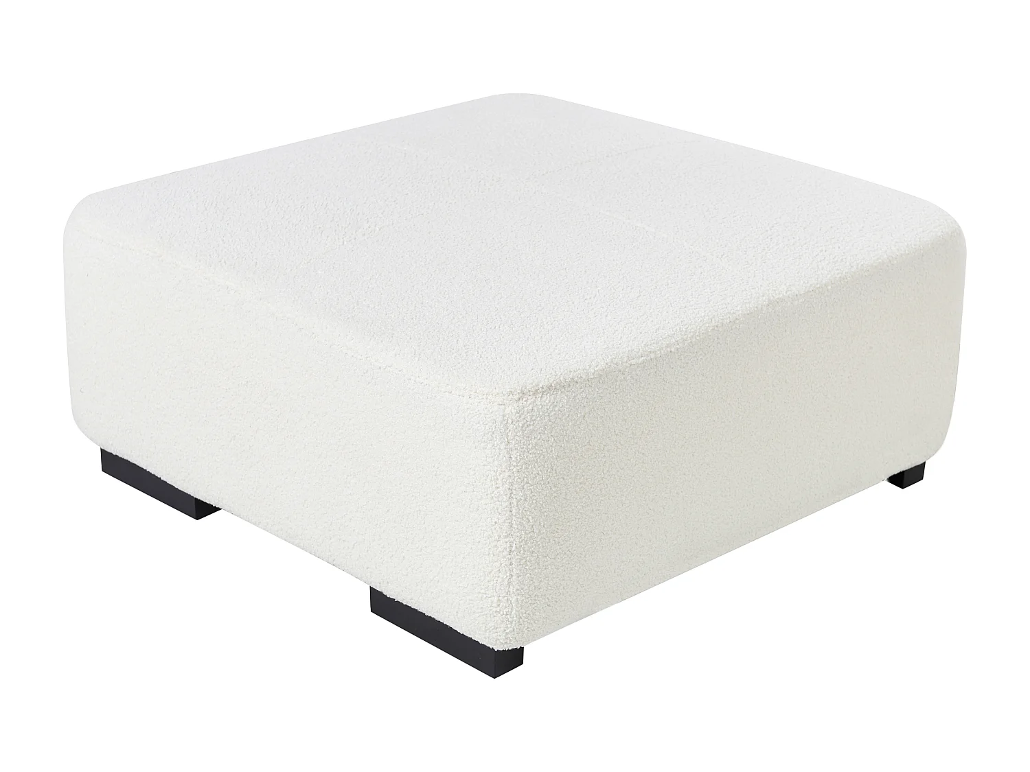 Ottomane Stoffbezug Bouclé weiß mit schwarzen Holzbeinen quadratisch 80x80 Lungo
