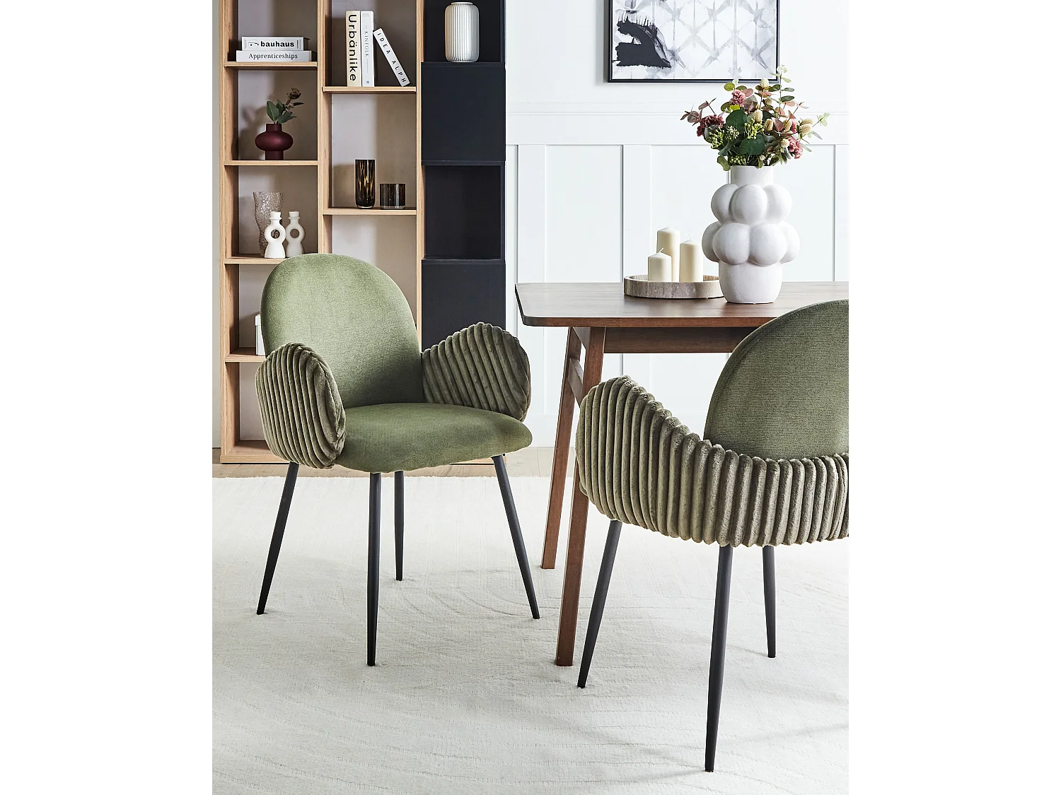 Lot de 2 chaises de salle à manger AMITY Tissu Vert