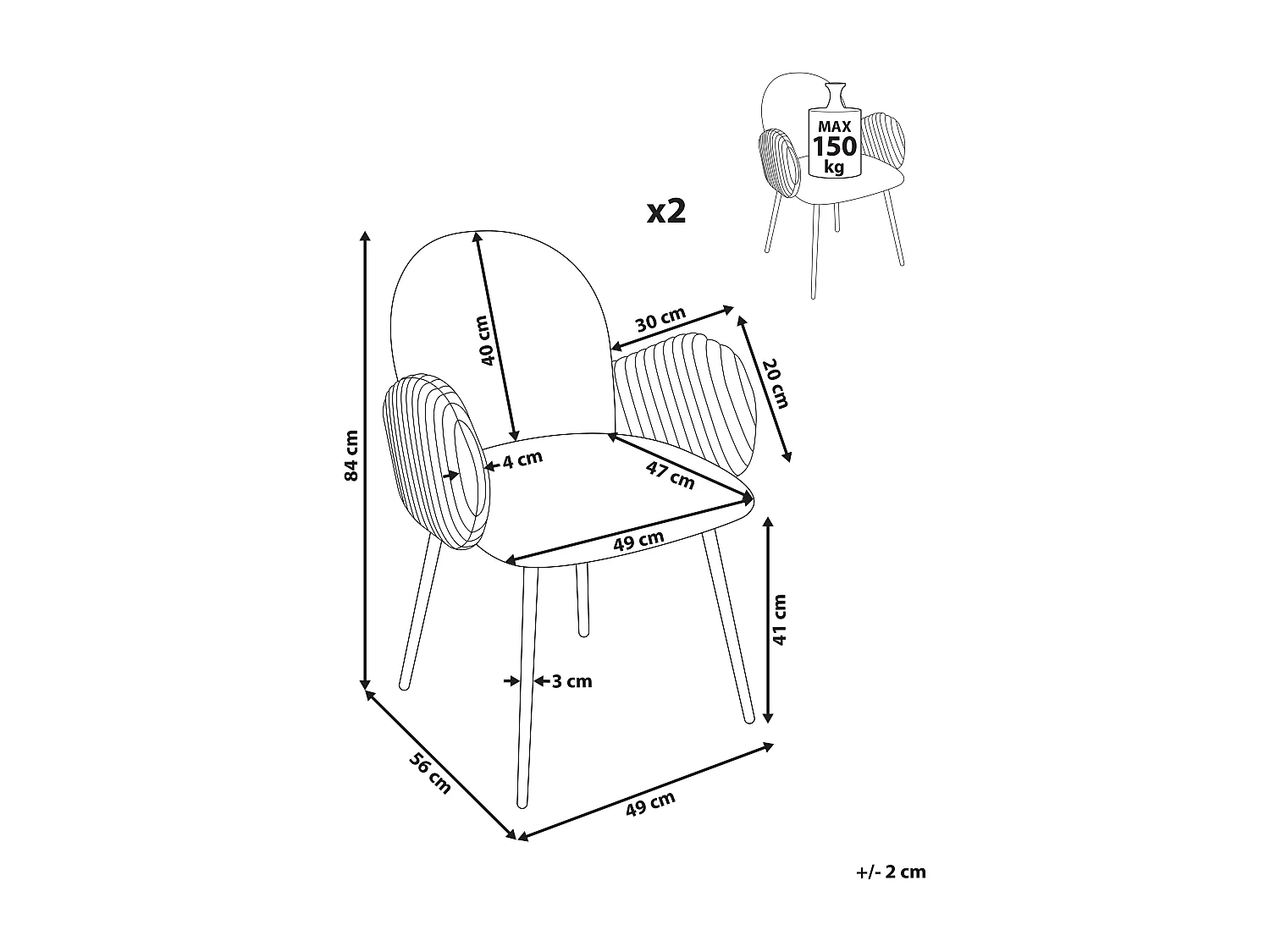 Lot de 2 chaises de salle à manger AMITY Tissu Vert