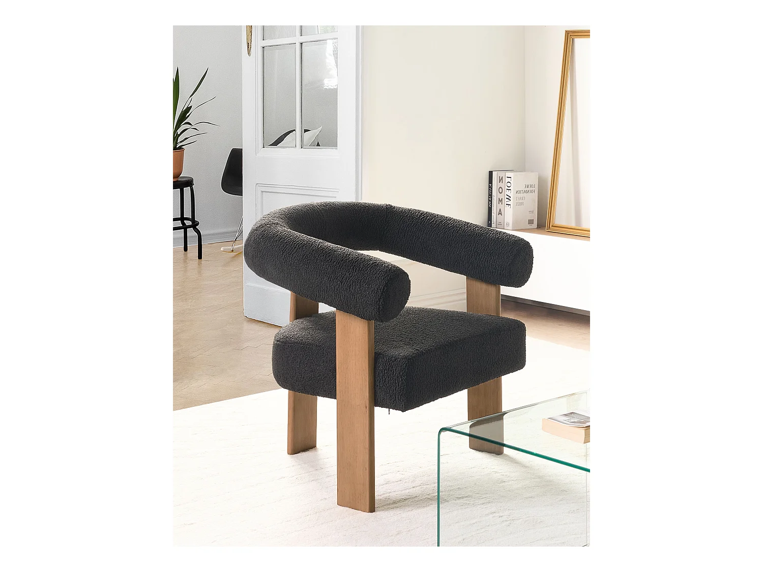 Sessel ILBRO Bouclé Schwarz / Dunkelbraun