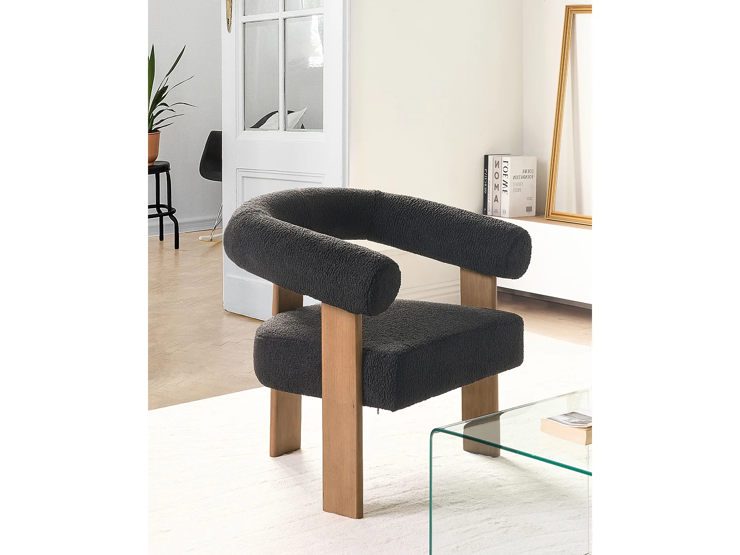 Fauteuil ILBRO Bouclé Noir/ Marron foncé