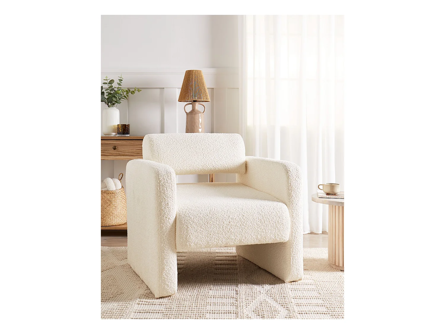 Bouclé Sessel im Retro-Stil Wohnzimmer Akzentstuhl Cremeweiß Hallsberg