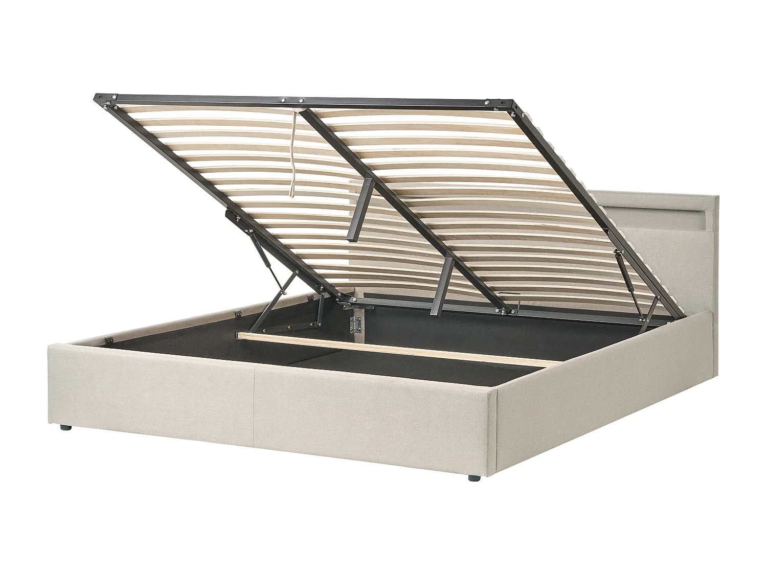 Ottoman Bed with LED ARMELLE Fabric Beige 180 x 200 cm (EU Super King)