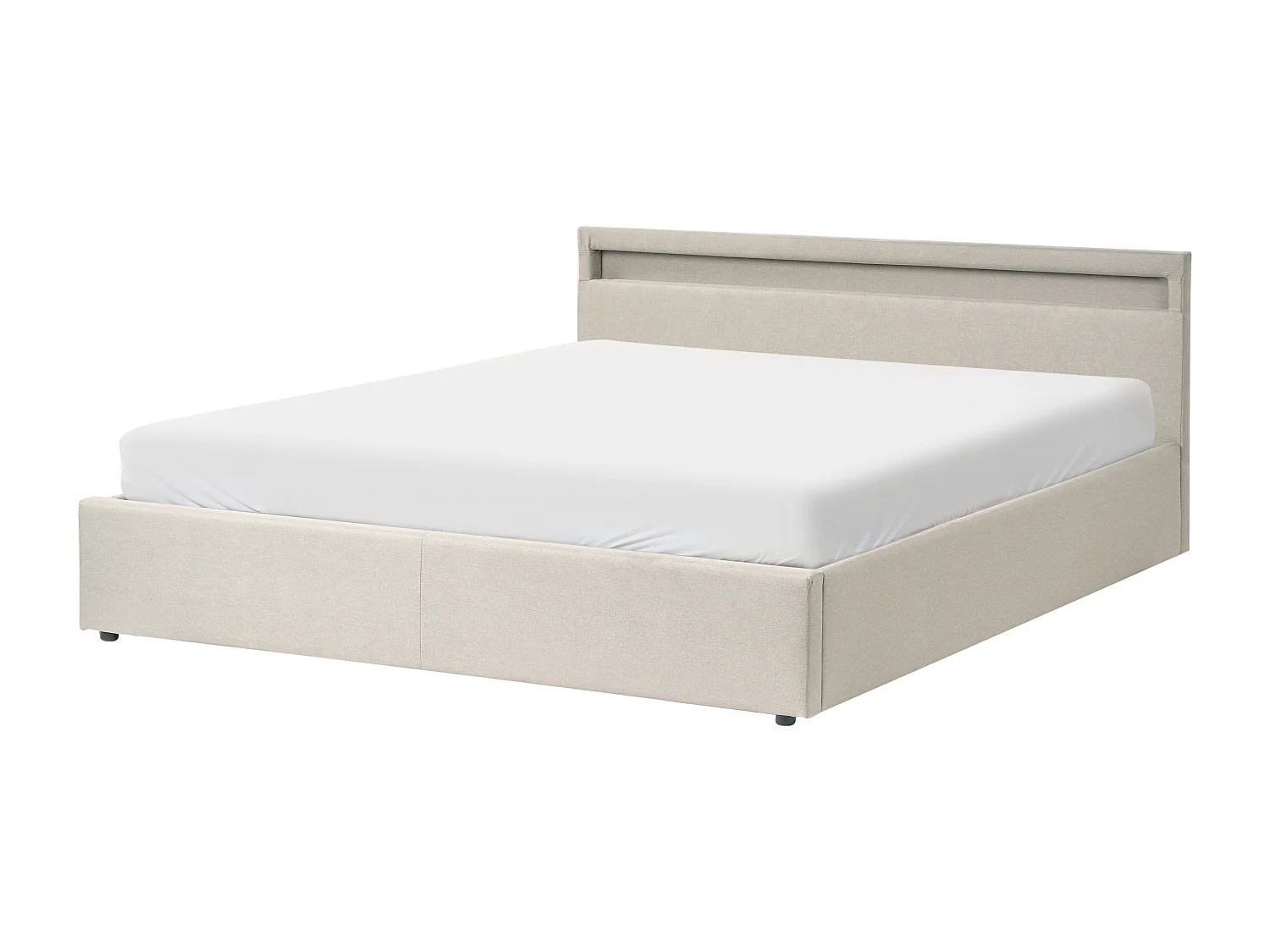Ottoman Bed with LED ARMELLE Fabric Beige 180 x 200 cm (EU Super King)