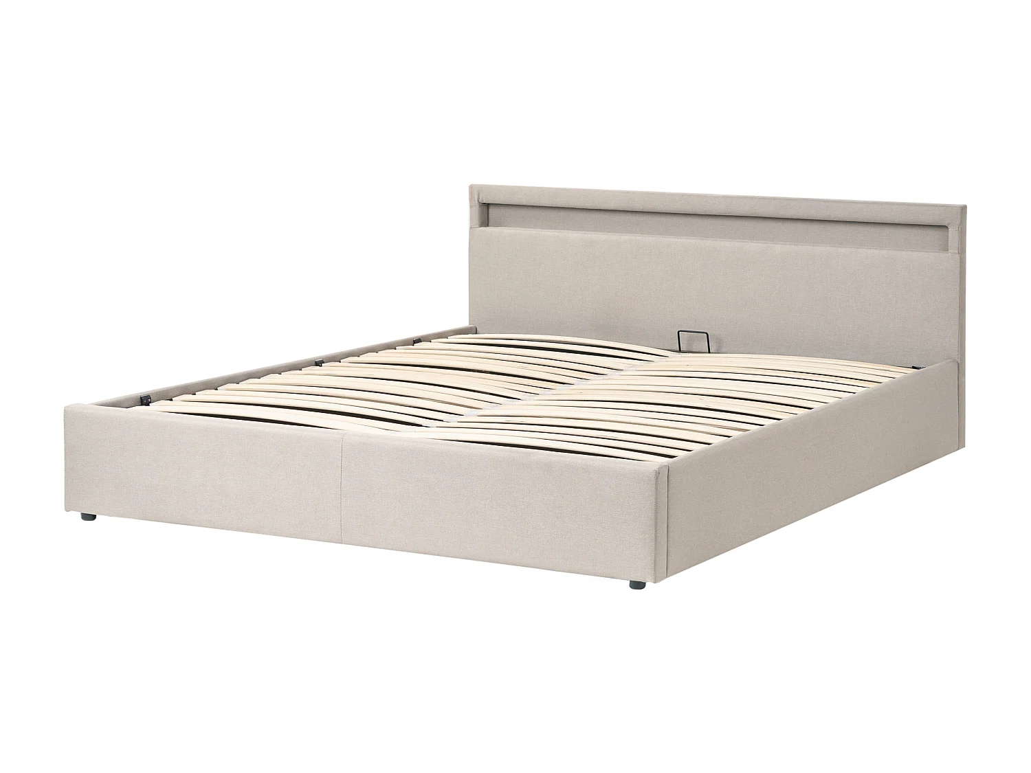 Ottoman Bed with LED ARMELLE Fabric Beige 180 x 200 cm (EU Super King)