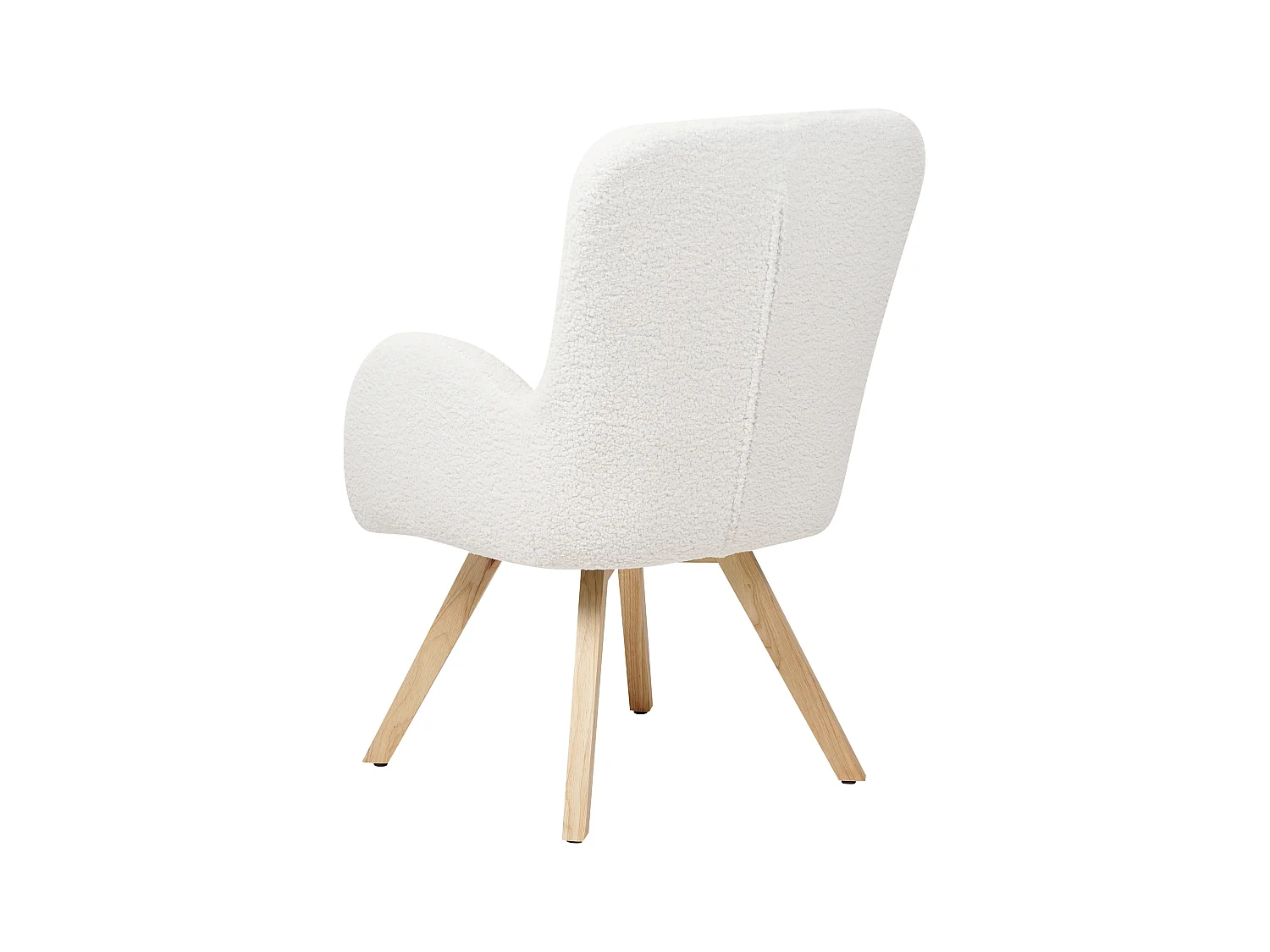 Sessel Bouclé Stoffbezug weiß mit hohen Armlehnen hellbraunen Holzbeinen Bjarn