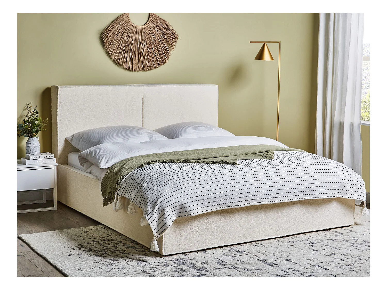 Lit ottoman Bouclé MOISSAC 160 x 200 cm Blanc cassé