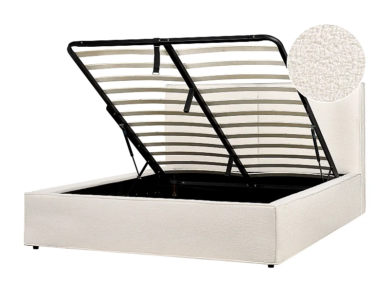 Letto con ottomano Bouclé MOISSAC 160 x 200 cm Bianco sporco