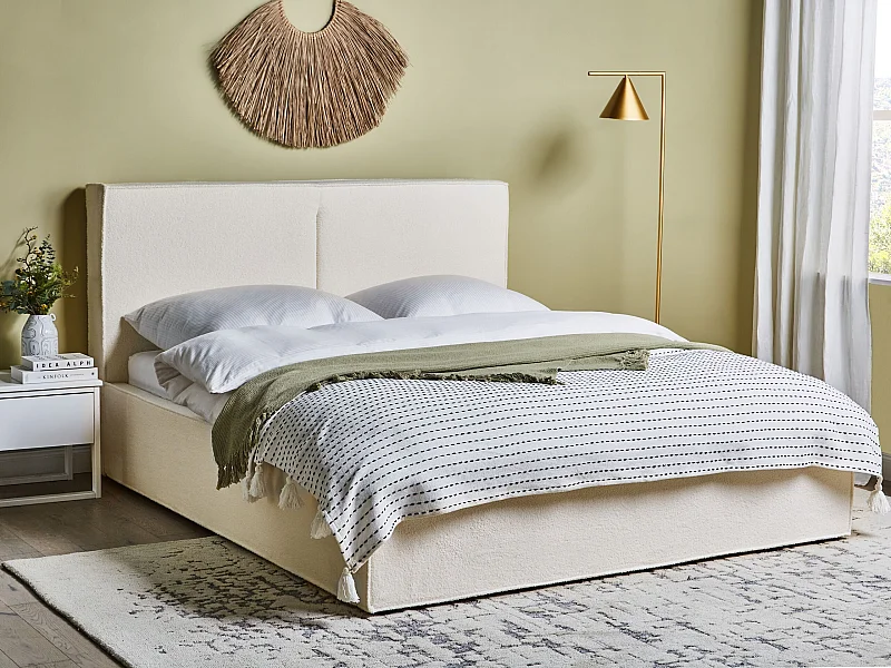 Lit ottoman Bouclé MOISSAC 160 x 200 cm Blanc cassé