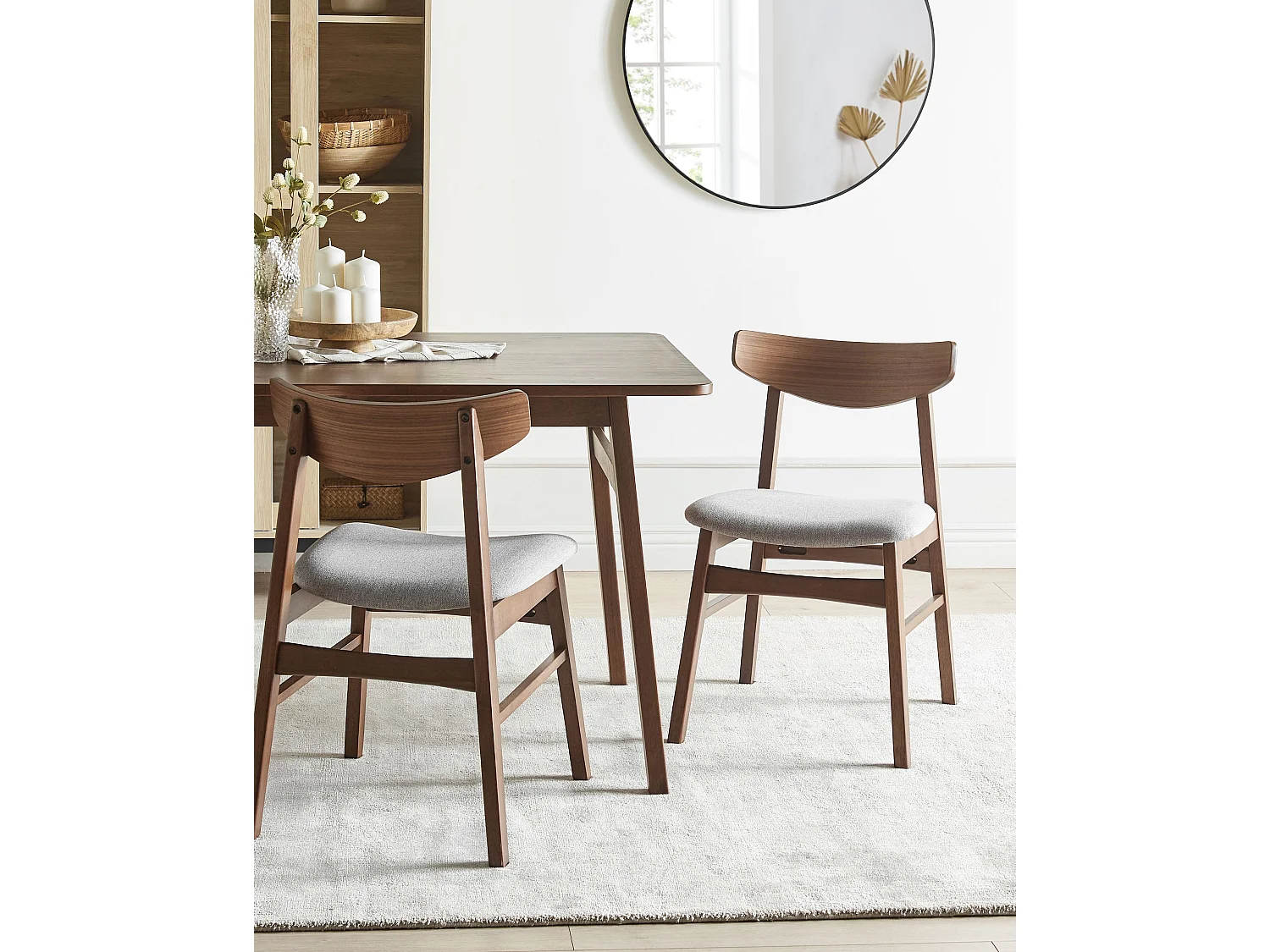Set of 2 Dining Chairs SMILEY Wood Brown/ Grey