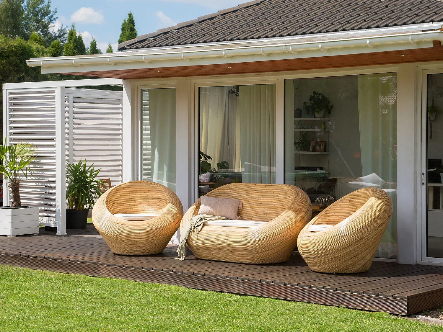 Tuin loungebank 2-zitter MAIORI Rotan Natuurlijk