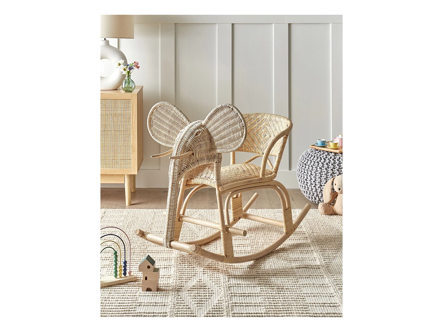 Chaise à bascule pour enfants Éléphant AMPOLLINO Rotin Naturel