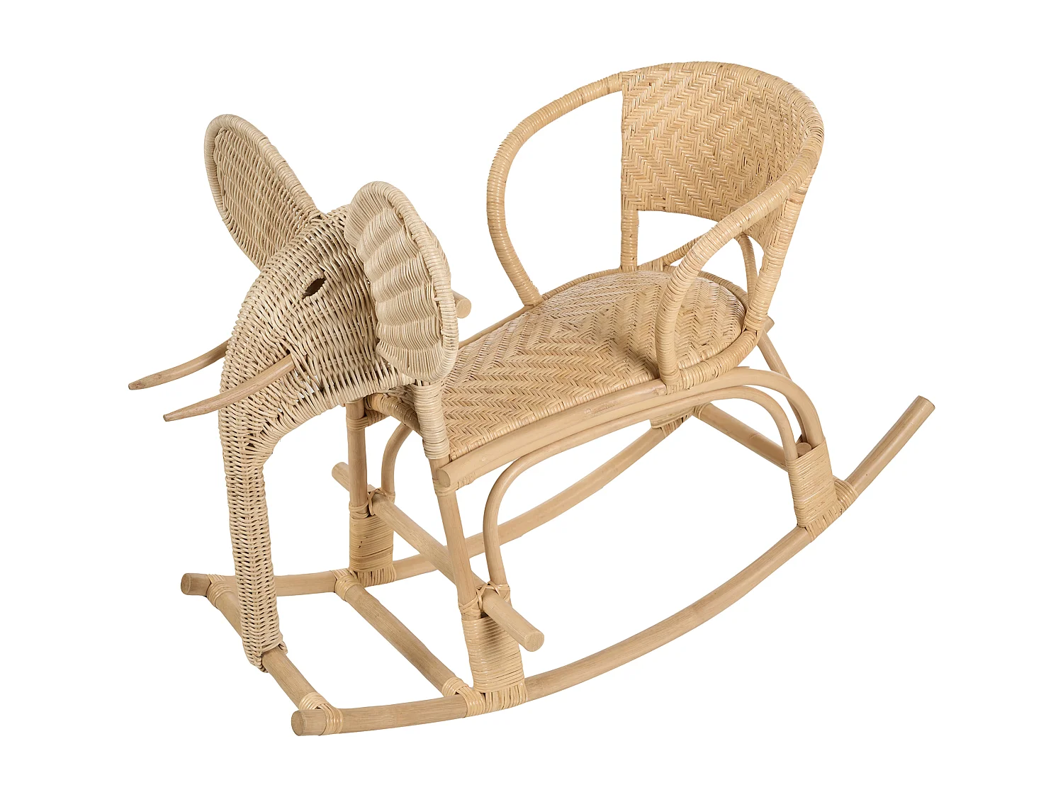 Kinder Schaukeltier Rattan naturfarben Elefantenform AMPOLLINO