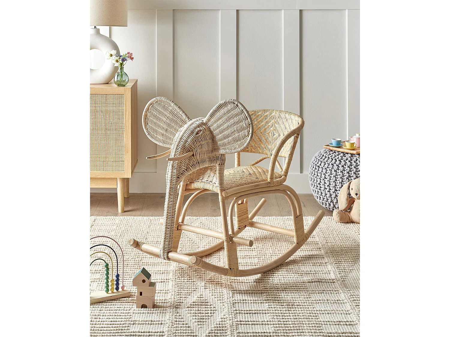 Kids Rocking Chair Elephant AMPOLLINO Rattan Natural