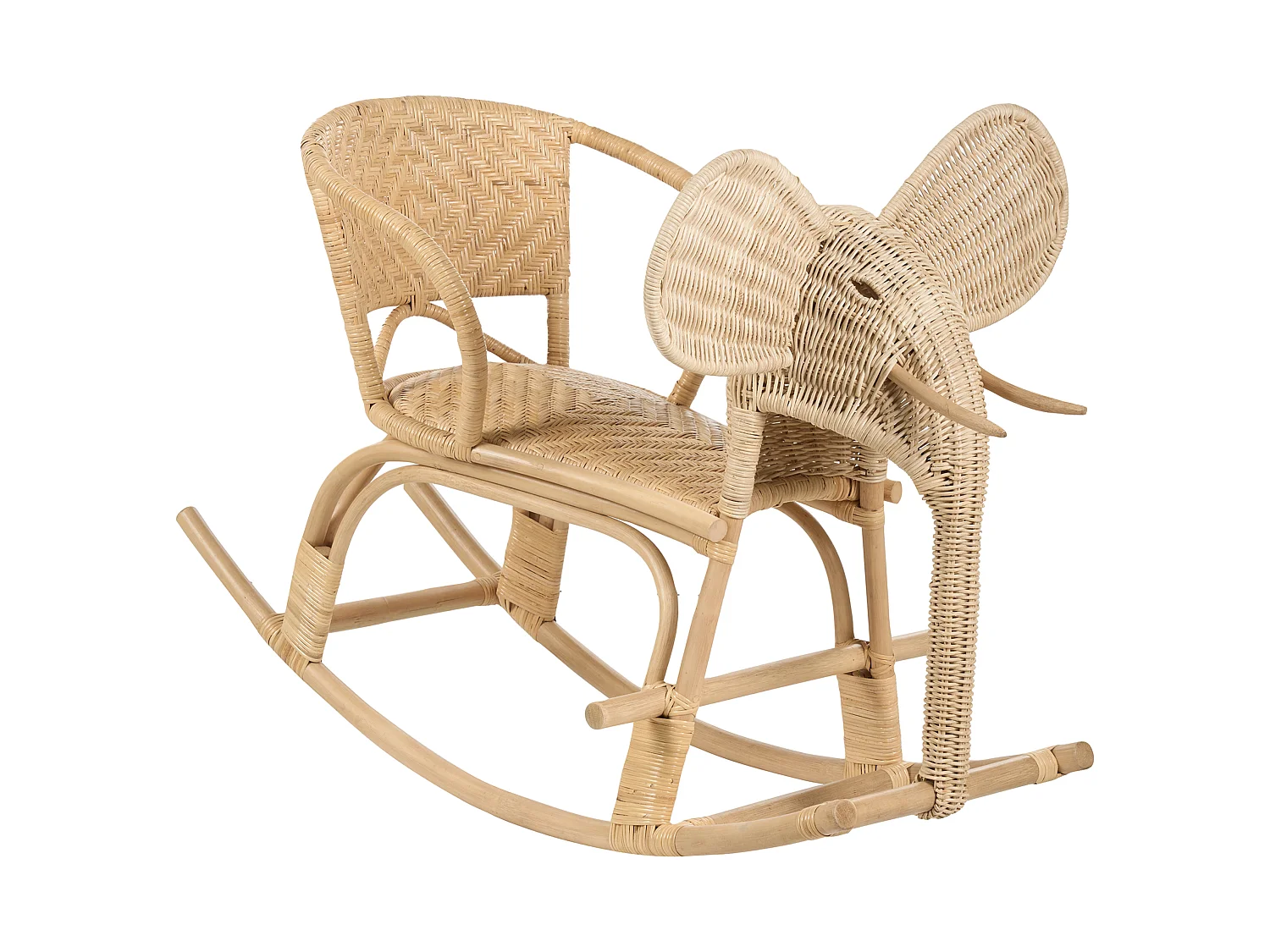 Kids Rocking Chair Elephant AMPOLLINO Rattan Natural