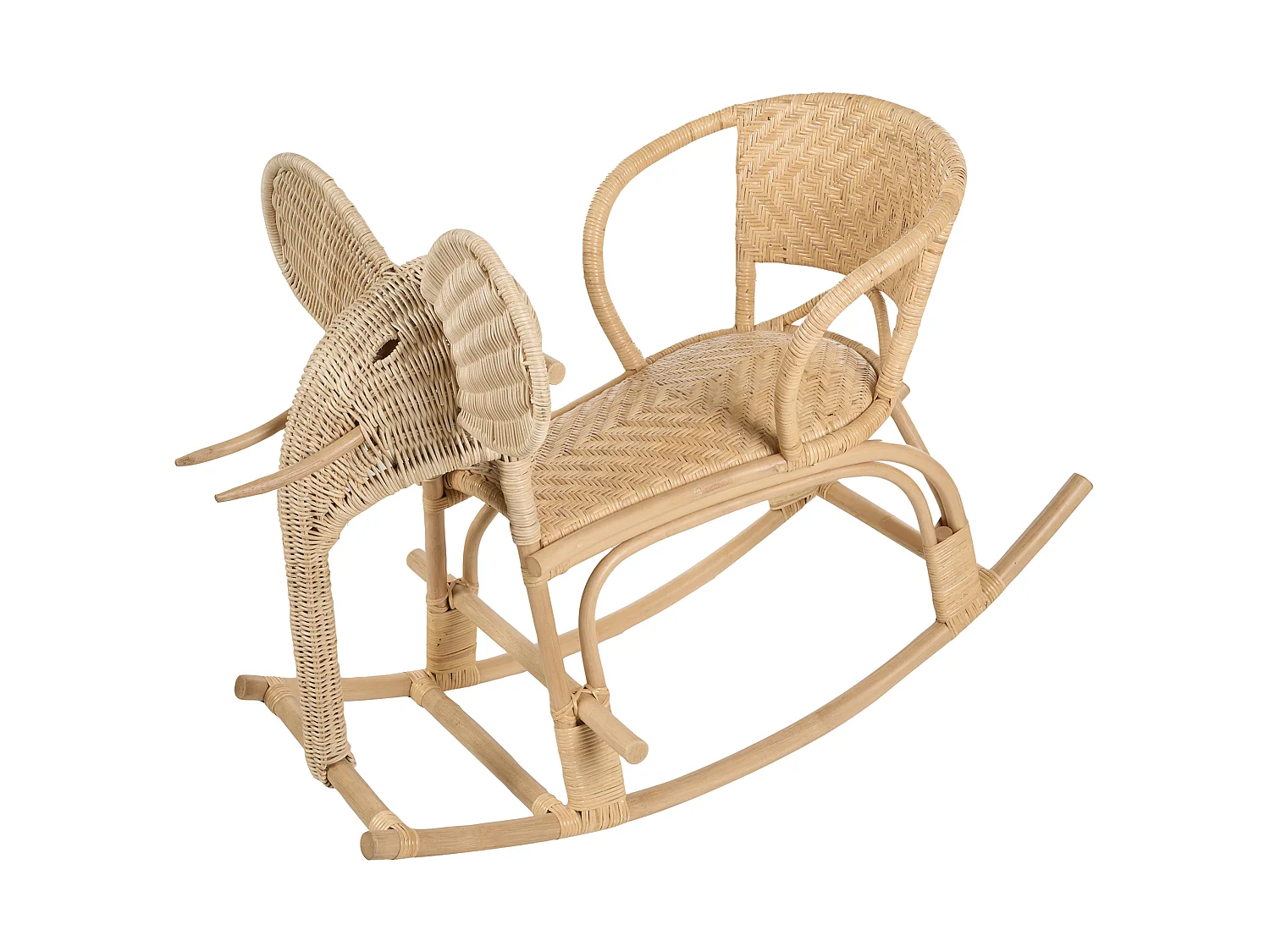 Kids Rocking Chair Elephant AMPOLLINO Rattan Natural