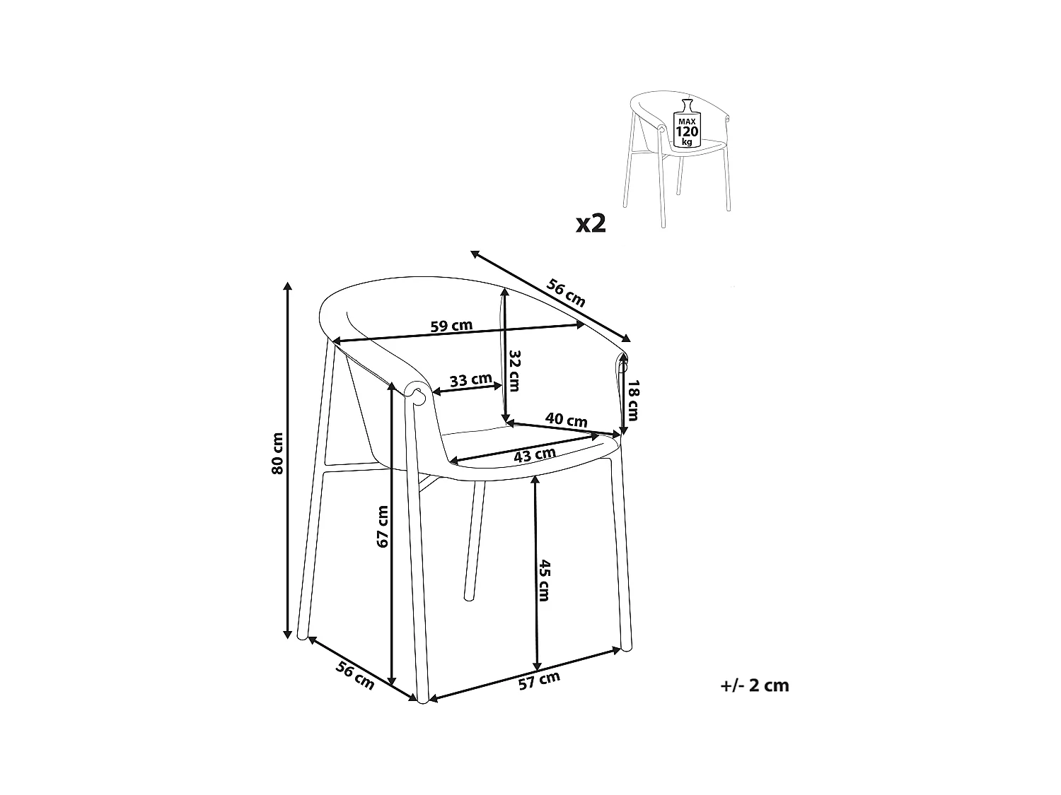 Lot de 2 chaises de salle à manger AMES Bouclé Taupe