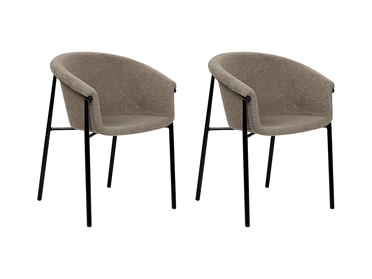 Esszimmerstuhl 2er Set Bouclé beige taupe mit Metallbeinen schwarz modern Ames