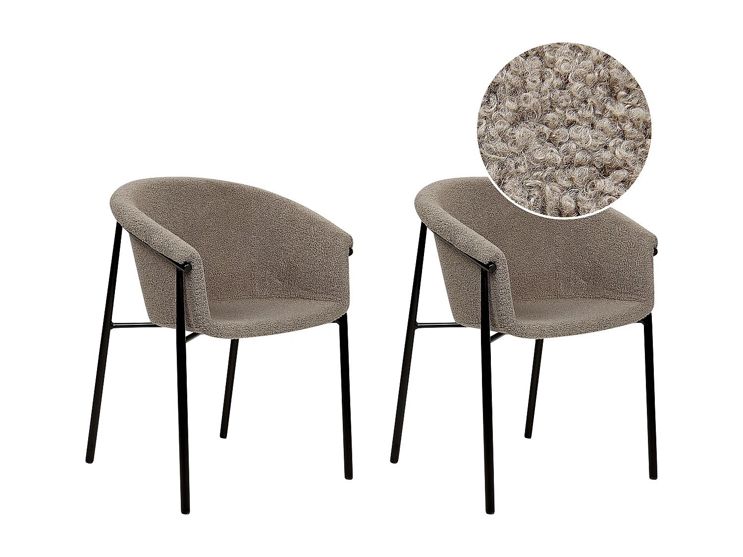 Esszimmerstuhl 2er Set Bouclé beige taupe mit Metallbeinen schwarz modern Ames