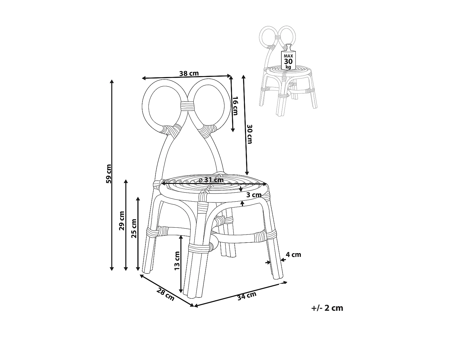 Kinderstuhl Rattan naturfarben MIRTIA