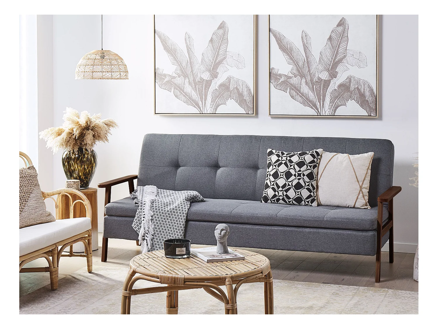 Canapé-lit 3 places TJORN Tissu Gris