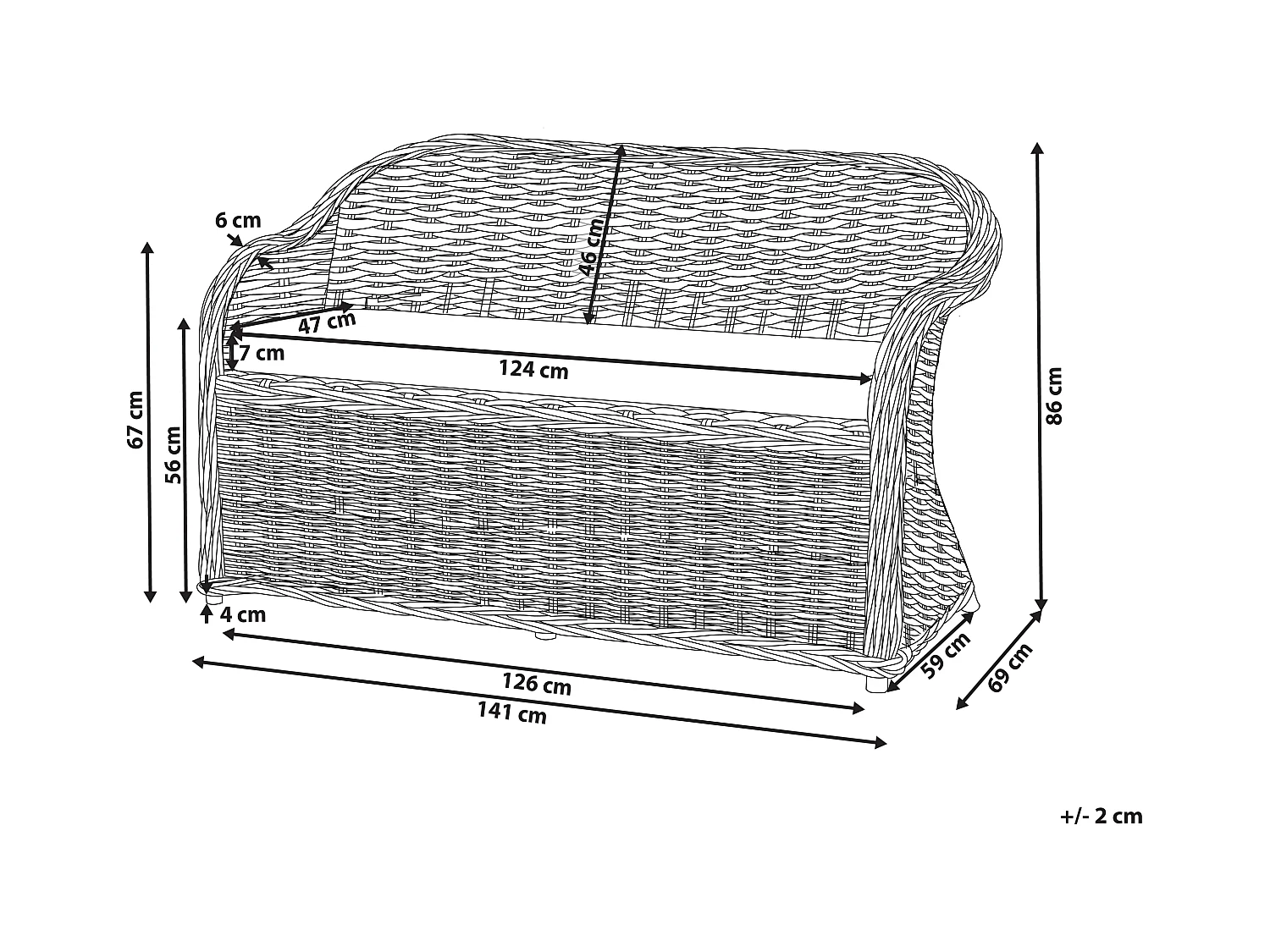 Sofa ogrodowa dla 2 osób SUSUA Rattan Naturalny