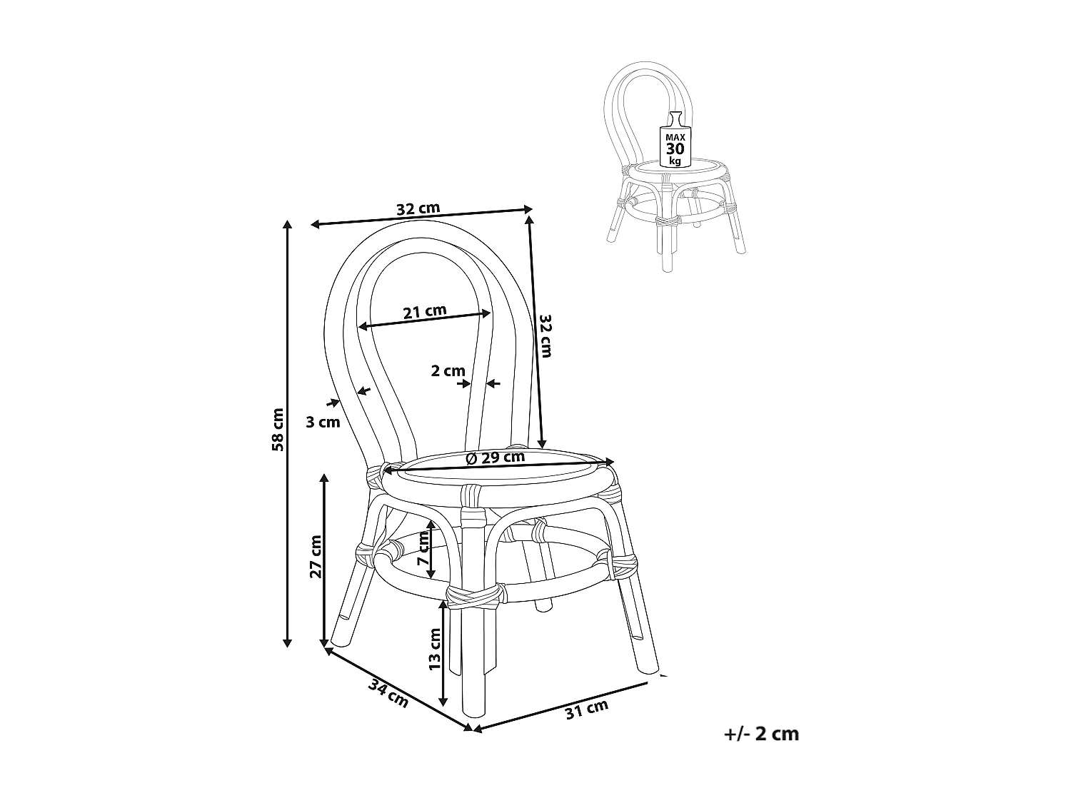 Cadeira para crianças em rattan rosa KALIVIA